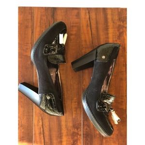 NEW! Black block heels loafers (tassels wrapped)